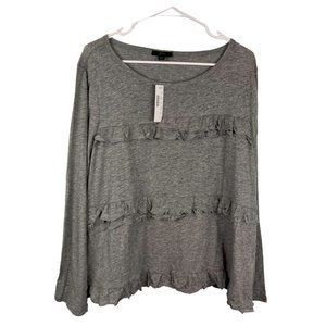 Asymmetrical Ruffle Front 100% Cotton Long Sleeve Top Sz XXL